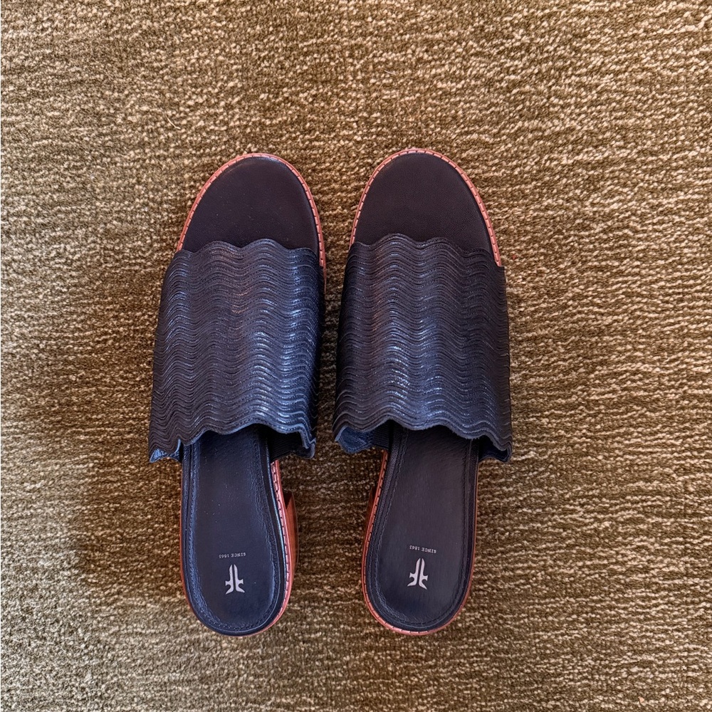 Frye Black Leather Mule Sandals